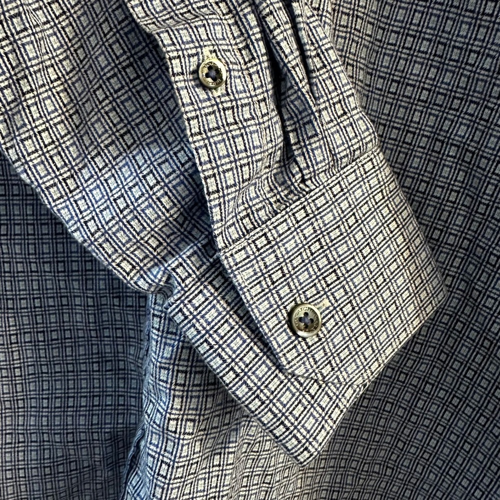 Bugatchi Shaped Fit Button-Down Shirt Men's Large Blue Geometric Tile Cotton - Picture 2 of 8